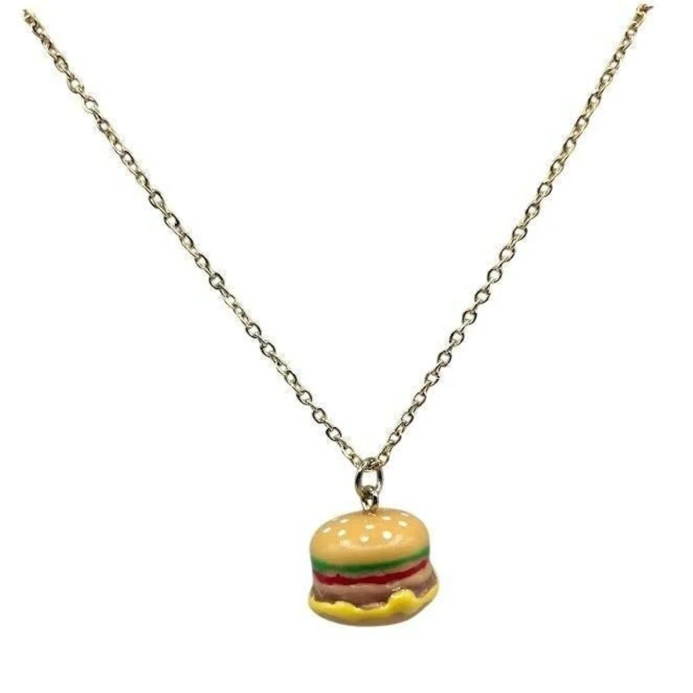 Burger Necklace Gold Toned Stainless‎ Steel 24